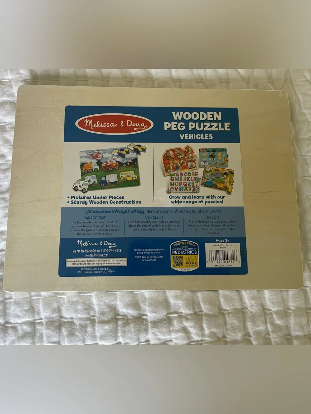 NWT Melissa & Doug Vehicles Wooden Peg Puzzle - 8pc